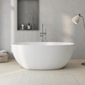 59'' Stone Resin Freestanding Bathtub, Bathroom Solid Surface Soaking Tub, Soaker Tubs Oval Shaped, Matte Luxury Modern Soaking Bathtubs with Overflow and Pop-up Drain - White