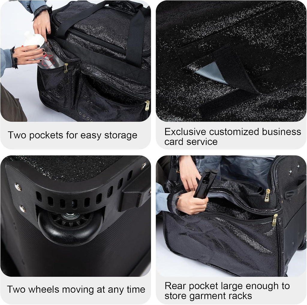 23 Inch Dance Bag with Garment Rack Garment Cover, Costumes Rolling Garment Duffel Bags for Travel & Dancer, Competition Bag with Wheels