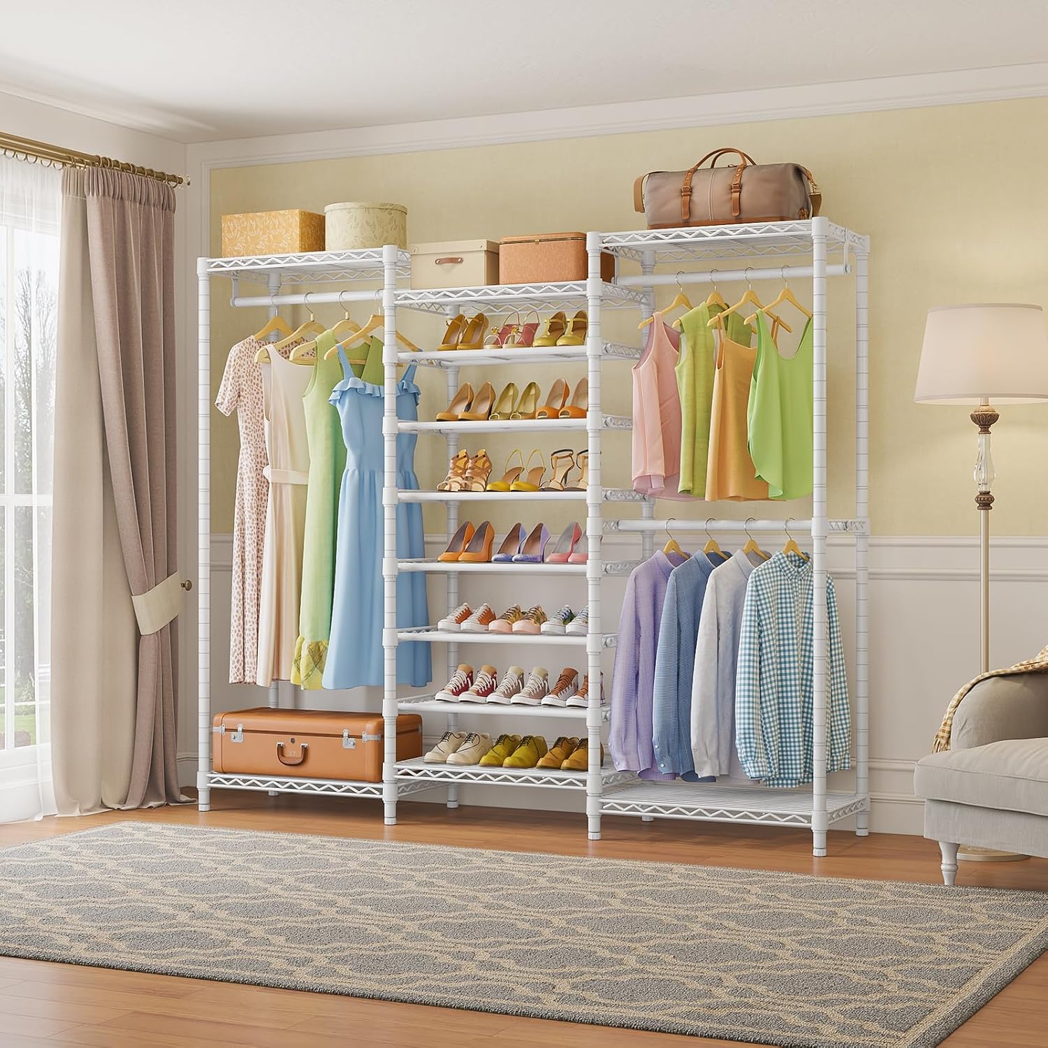 VIPEK S3 Freestanding Clothes Rack Heavy Duty Garment Rack 8-Tier Shoe Racks Closet Storage Organizer Large Wardrobe, Hanging Rod, Adjustable Metal Shelf, 68.9' L x 15.7' W x 76.4' H, White