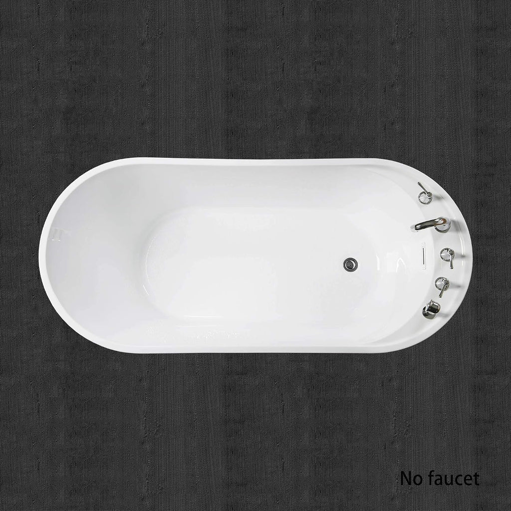 WOODBRIDGE 59' Acrylic Freestanding Bathtub Contemporary Soaking Tub with Chrome Overflow and Drain BTA0083-C,White