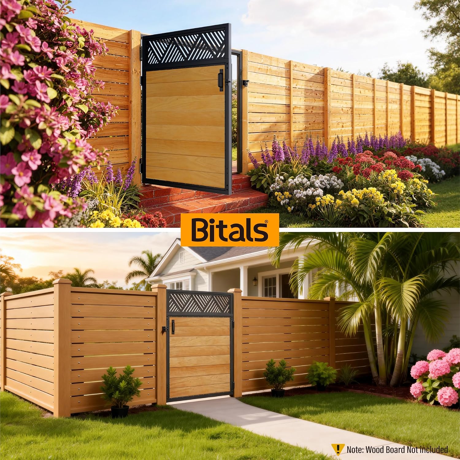 4x5FT Fence Gate Frame Kit 201 Stainless Steel Anti-Sag Heavy Duty Garden Gate Reinforcement Hardware, Left/Right Mount (No Panels Included)(46.78'W x 59.0'H)