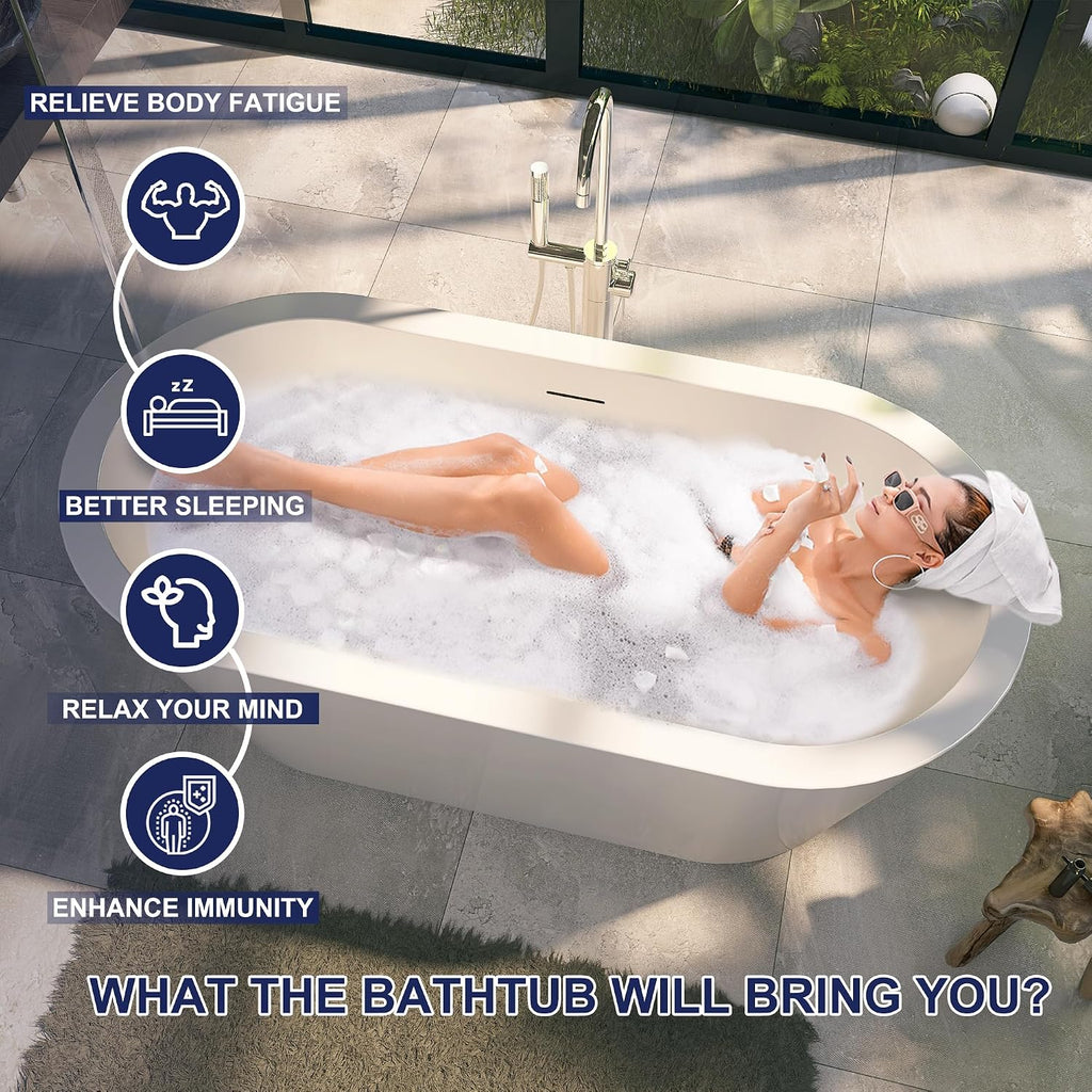 64' Acrylic Free Standing Tub, Stand Alone Tub, Freestanding Bathtub, Soaking Bathtub, cUPC Certified, LT(Glossy White)