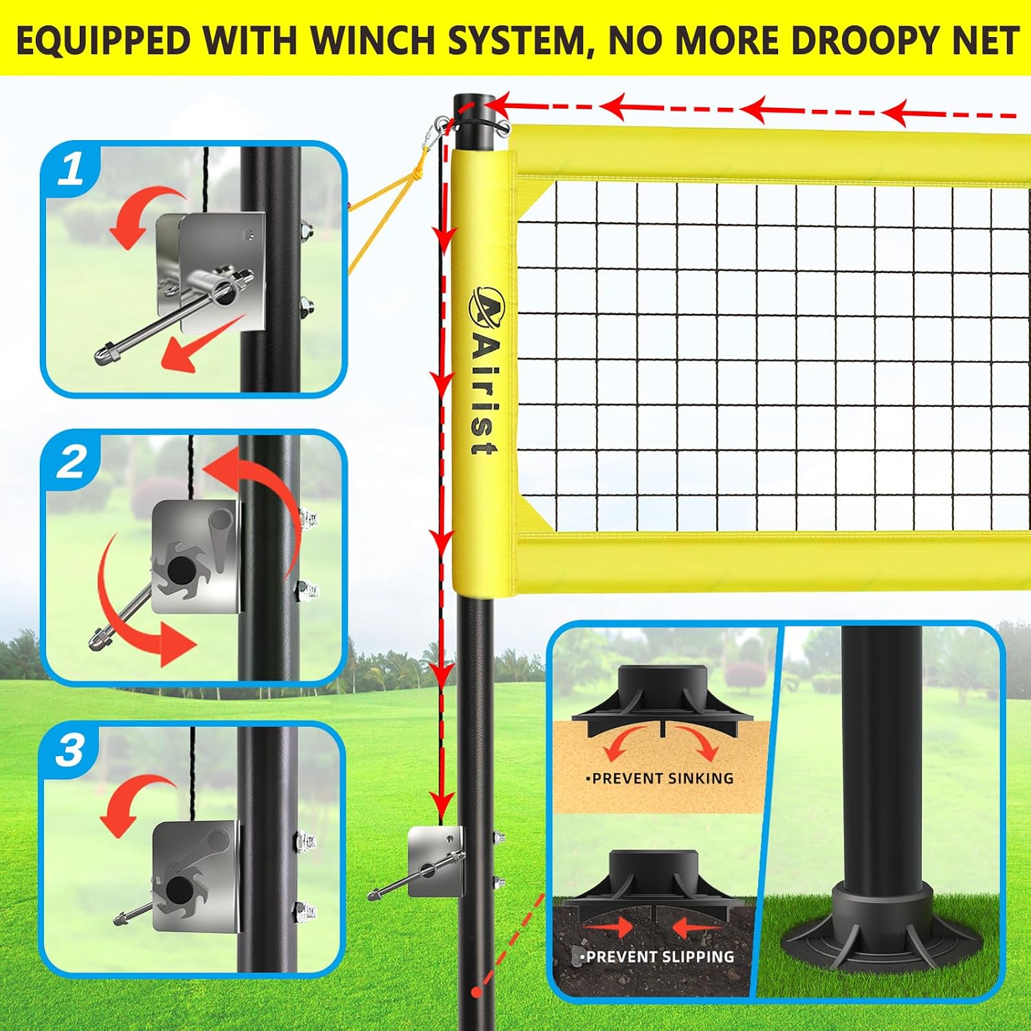 Heavy Duty Volleyball Net Outdoor with Steel Anti-Sag System, Adjustable Aluminum Poles, Professional Volleyball Nets Set for Backyard and Beach, Volleyball and Carrying Bag