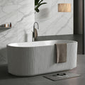 67' Acrylic Freestanding Soaking Bathtub, Matte Drain & Black Overflow, Contemporary Design Tub for Home Bathroom Renovations, Glossy White
