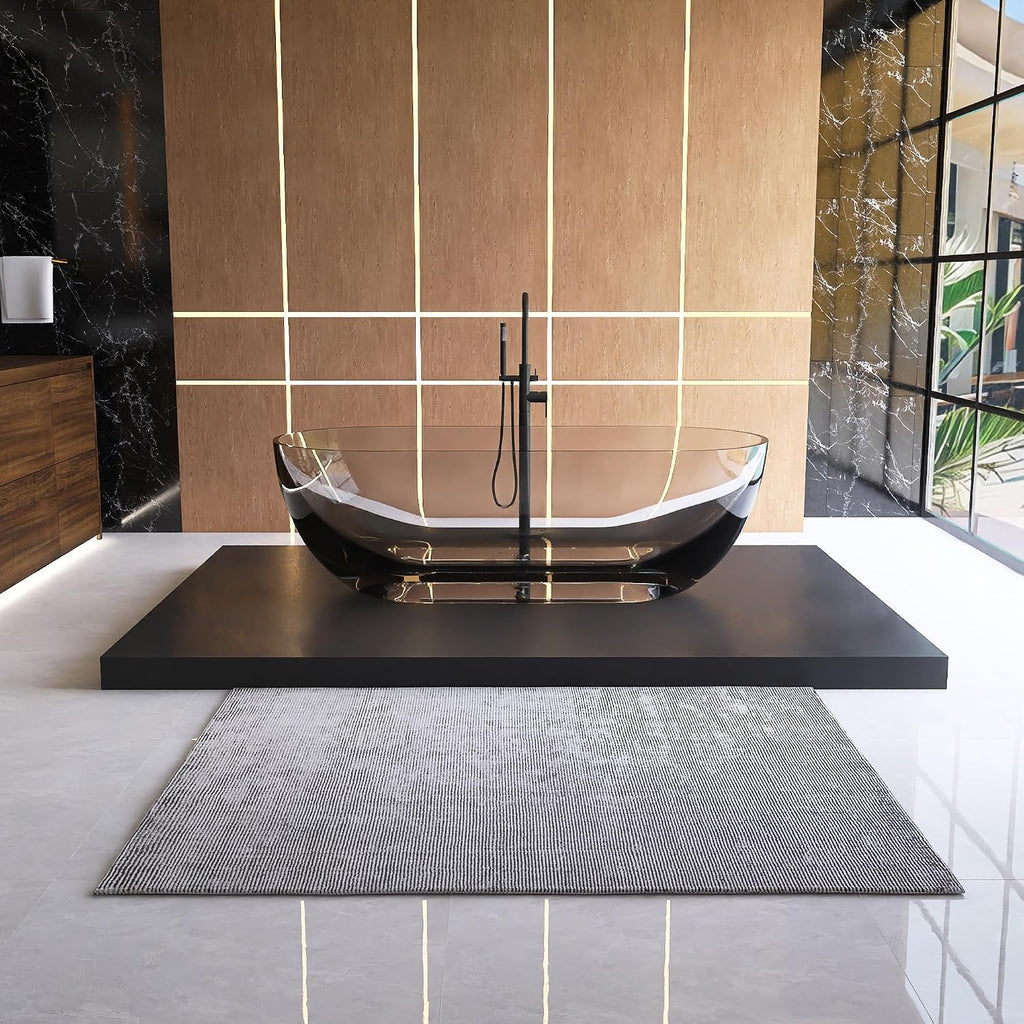 69' Freestanding Solid Surface Resin Stone Bathtub, Modern Design Stand Alone Tub with Drain, Transparent Gray 307TG1750