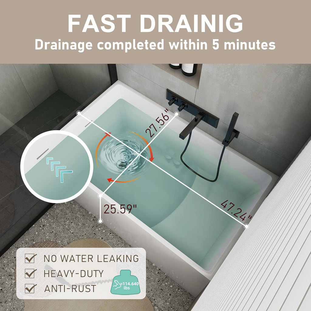 47' Acrylic Freestanding Bathtubs, Stand Alone Tub, Japanese Soaking Tubs for Bathroom, Integrated Overflow and Drain, cUPC Certified, Gloss White