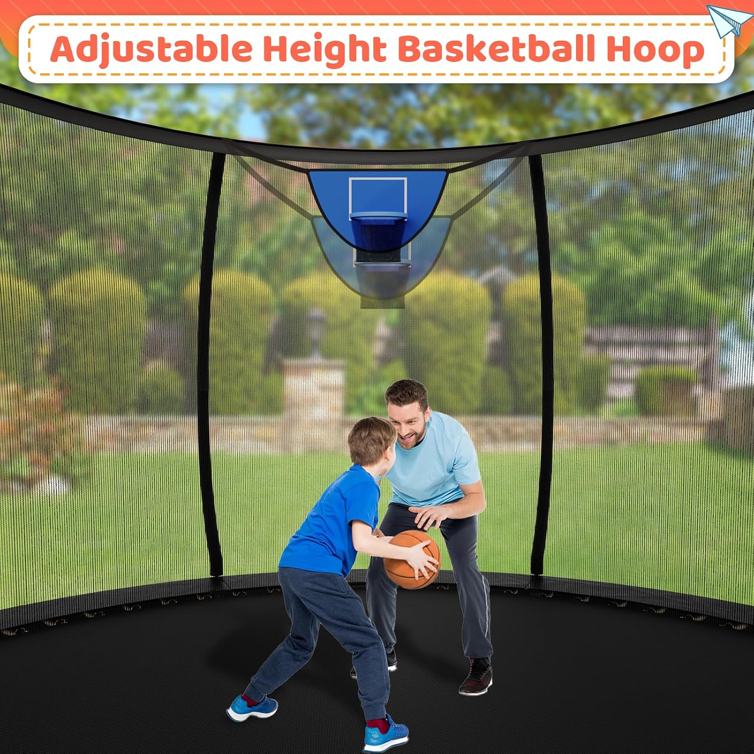 Zevemomo 12 FT Outdoor Kids Trampolines, 12 FT Trampoline with Basketball Hoop & Net, Coating Frame, Heavy Duty Pumpkin Trampolines, Black