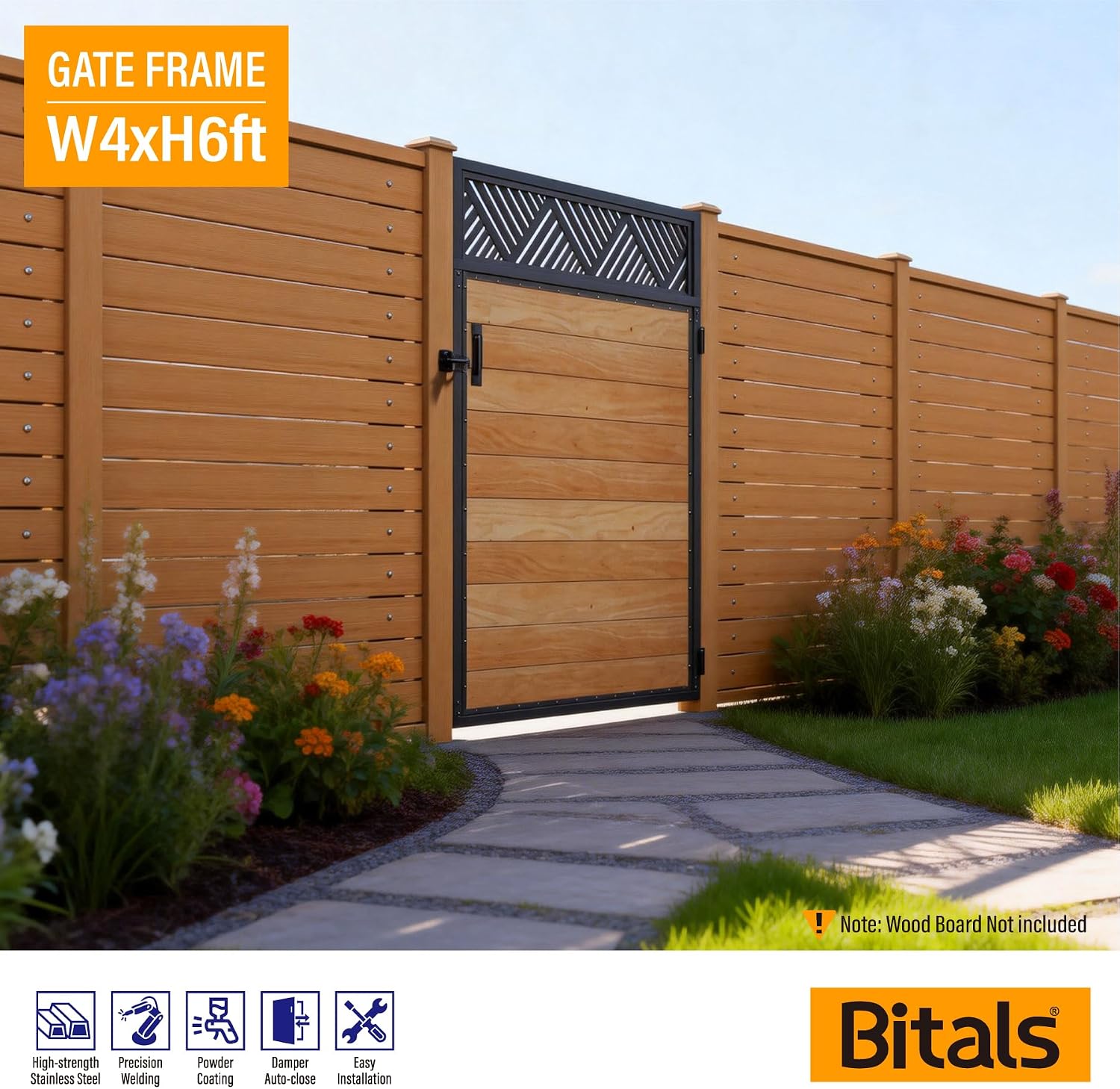 Fence Gate Frame Kit 201 Stainless Steel Anti-Sag Heavy Duty Garden Gate Reinforcement Hardware, Left/Right Mount (No Panels Included)