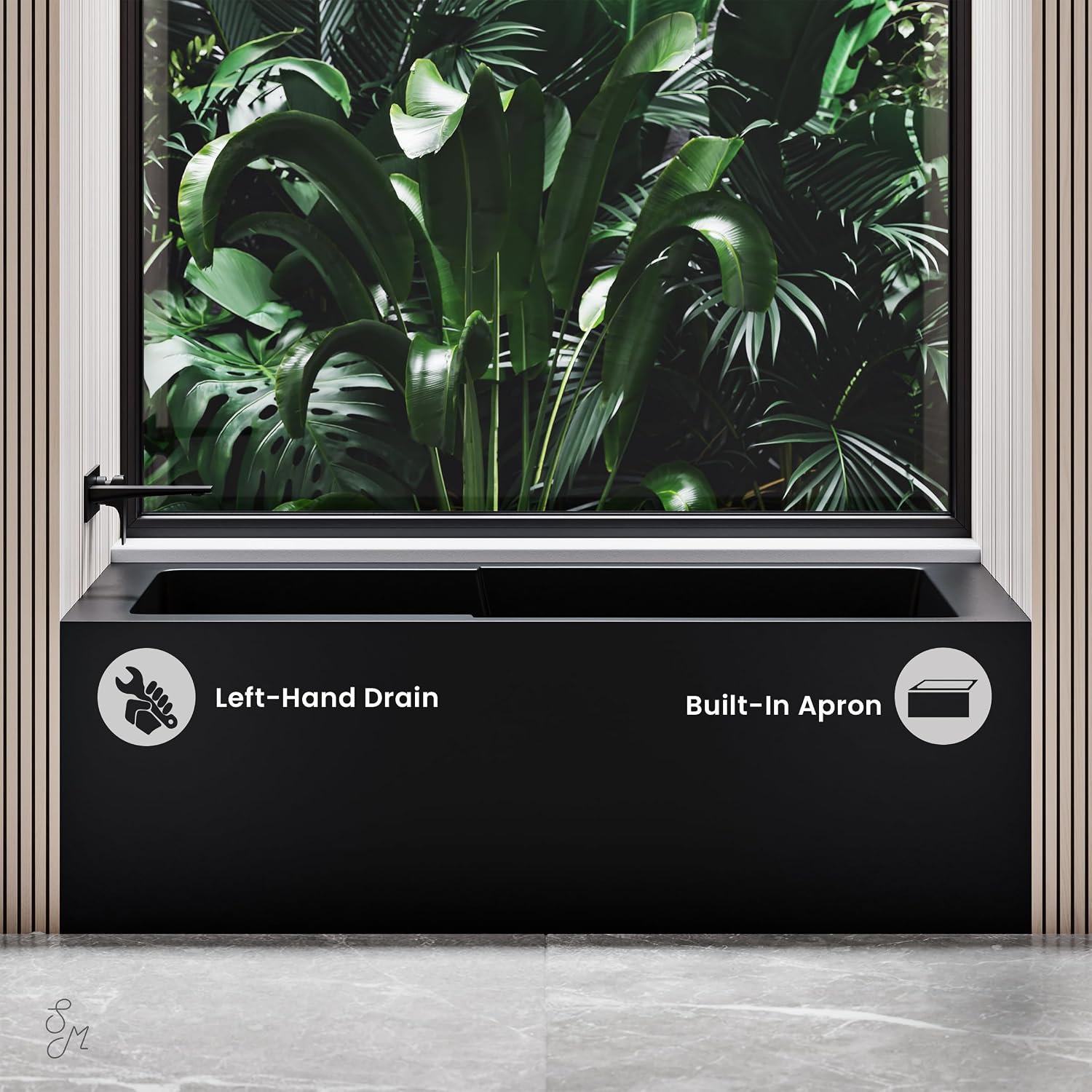 Voltaire 54' x 30' Left-Hand Drain Alcove Bathtub with Apron in Matte Black
