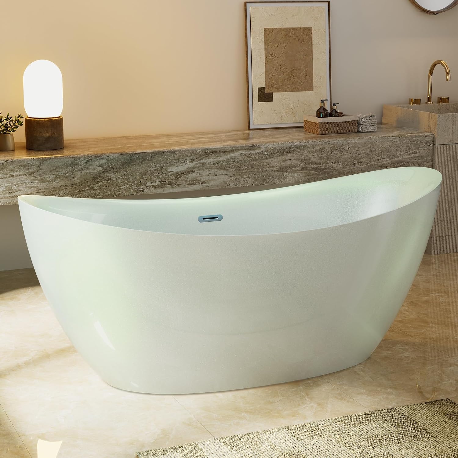 Empava PRO Series Freestanding Bathtub, Deep Soaking Acrylic Spa Tub for Adults, Sculptural Stand Alone Tub for Master Bathrooms, 67'