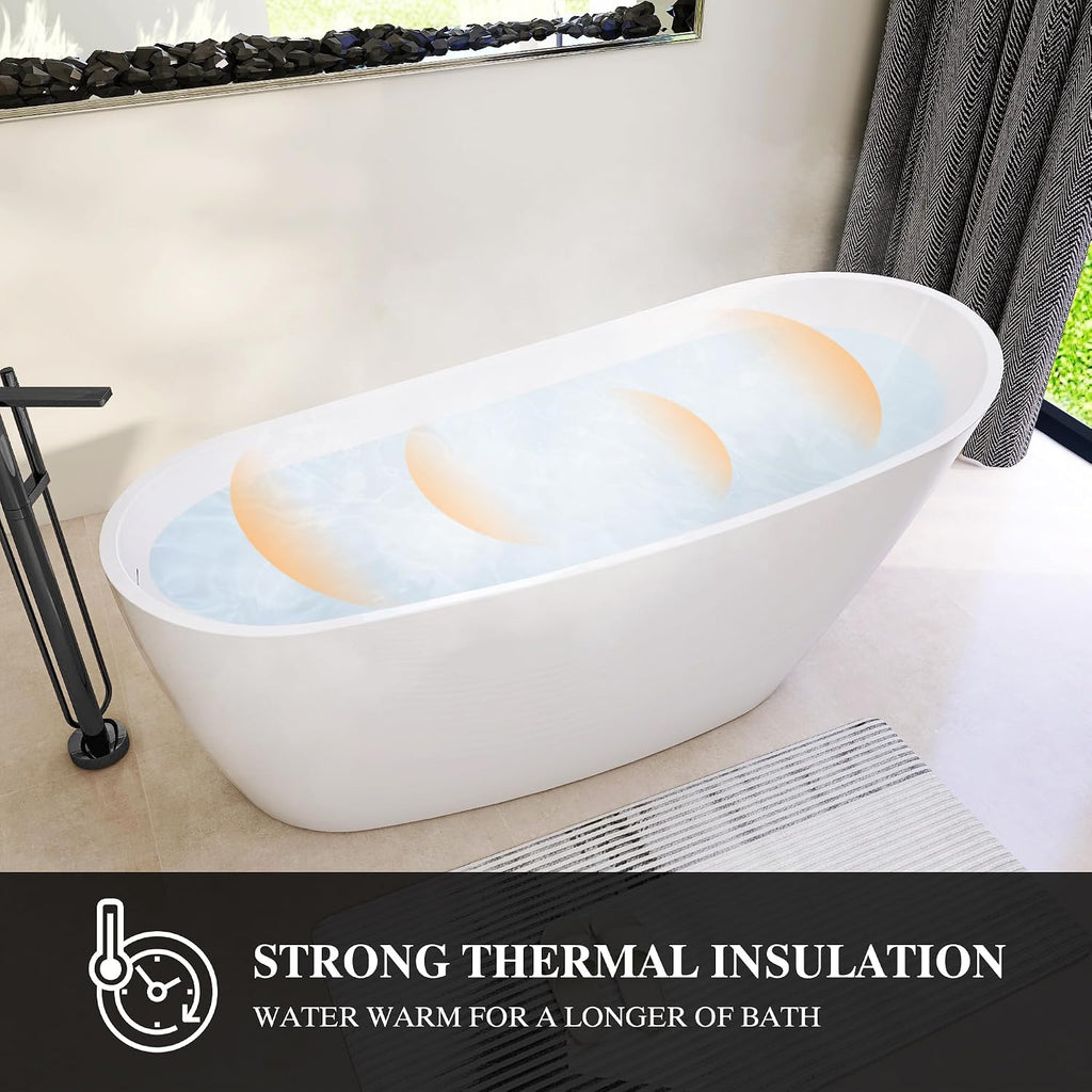 67' High-back Acrylic Tub, Freestanding Bathtubs, Soaking Tubs with Integrated Overflow and Drain, cUPC Certified