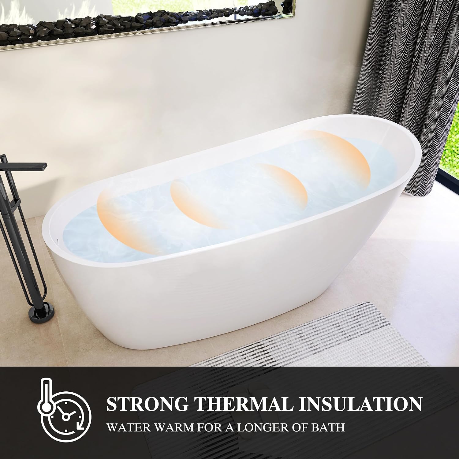 67' High-back Acrylic Tub, Freestanding Bathtubs, Soaking Tubs with Integrated Overflow and Drain, cUPC Certified
