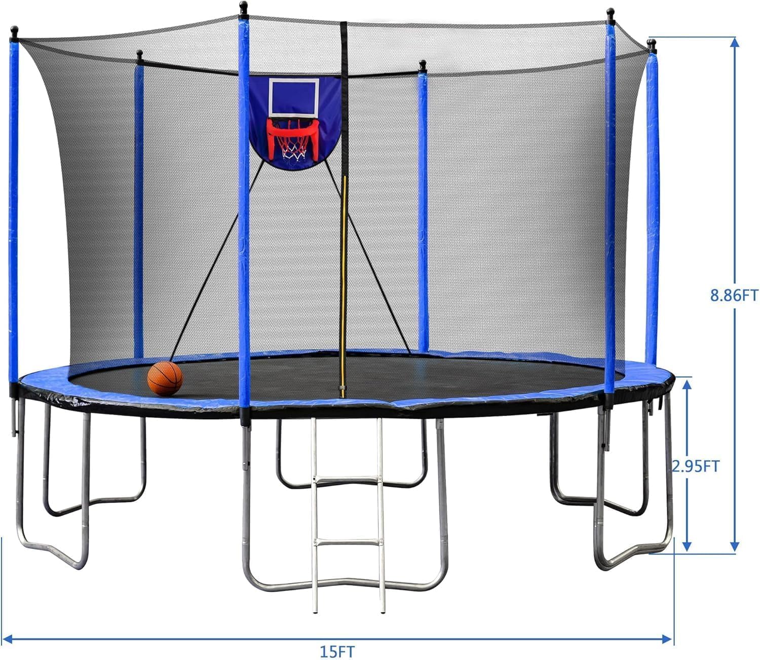1500LBS 16FT 15FT 14FT 12 FT 10FT 8FT Tranpoline for Kids and Adults with Sprinkler, Lights with Music Speaker, Socks, Water Ball, Heavy Duty Outdoor Tranpoline with Net Enclosure and Ladder