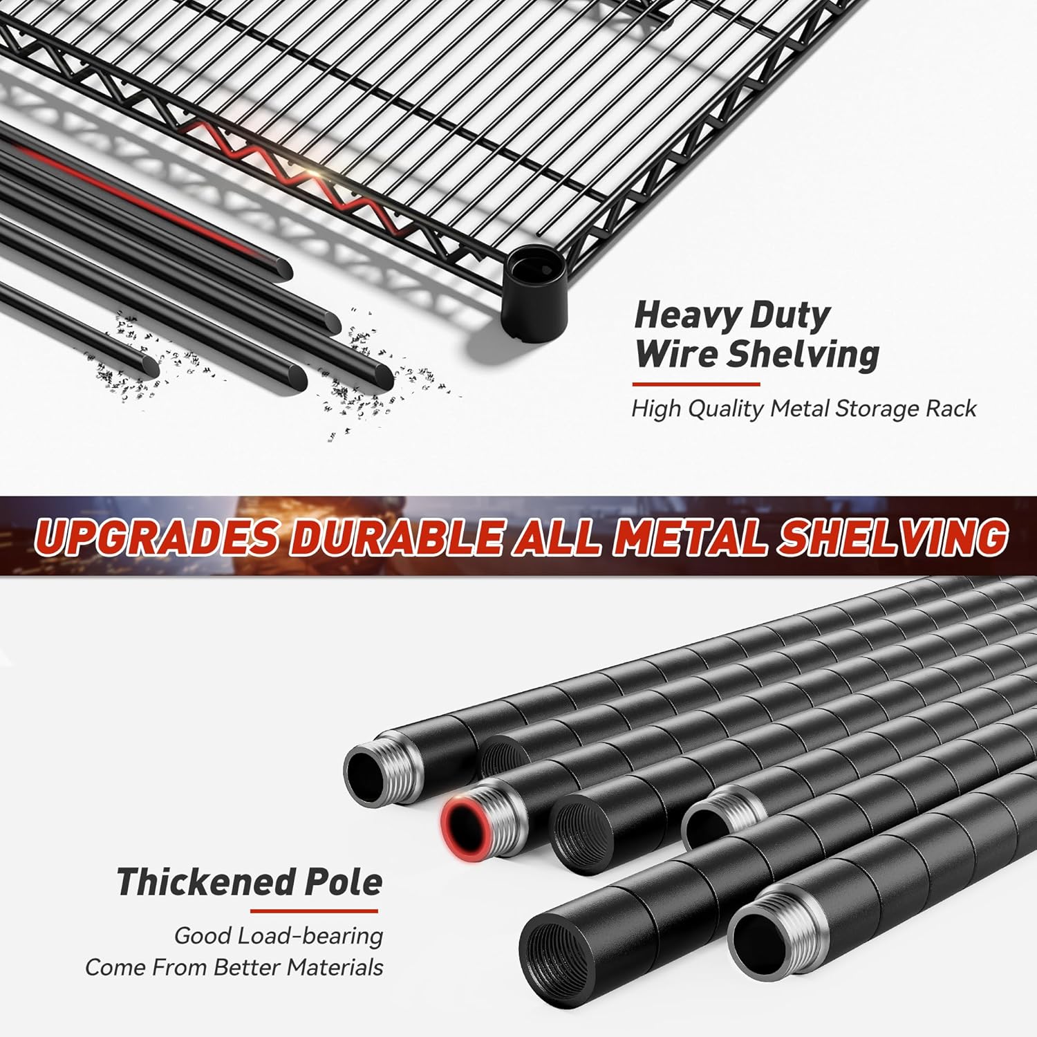 REIBII 60''W Storage Shelves 2399LBS Wire Shelving with Wheels Garage Shelving Heavy Duty Metal Shelves for Storage Rack Adjustable Shelf for Commercial Garage Kitchen, 60' W x 18' D x 65.5' H