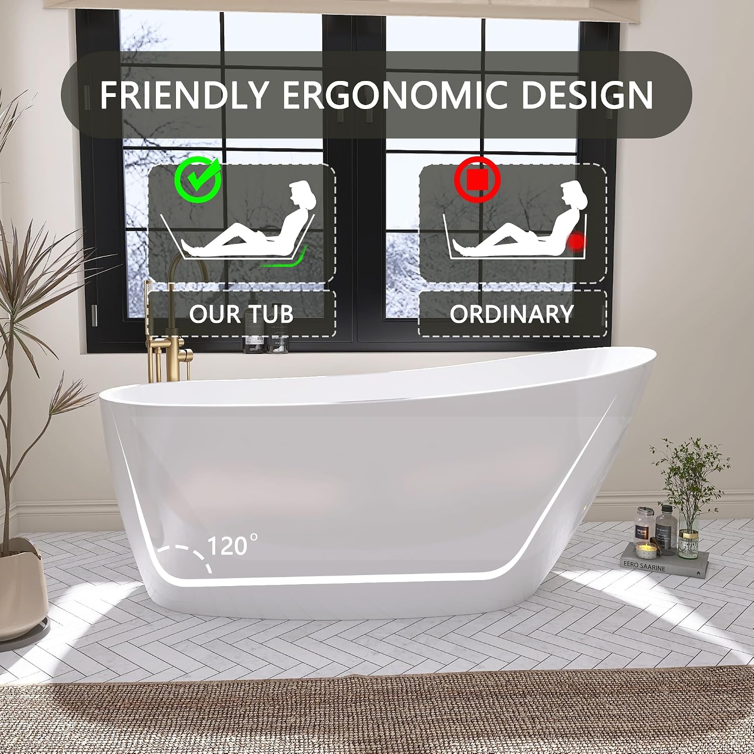 59' Free Standing Tub, Pure Acrylic Freestanding Bathtub, Stylish Stand Alone Contemporary Deep Soaking Bath Tub, cUPC Certified SY9950 (Glossy White)