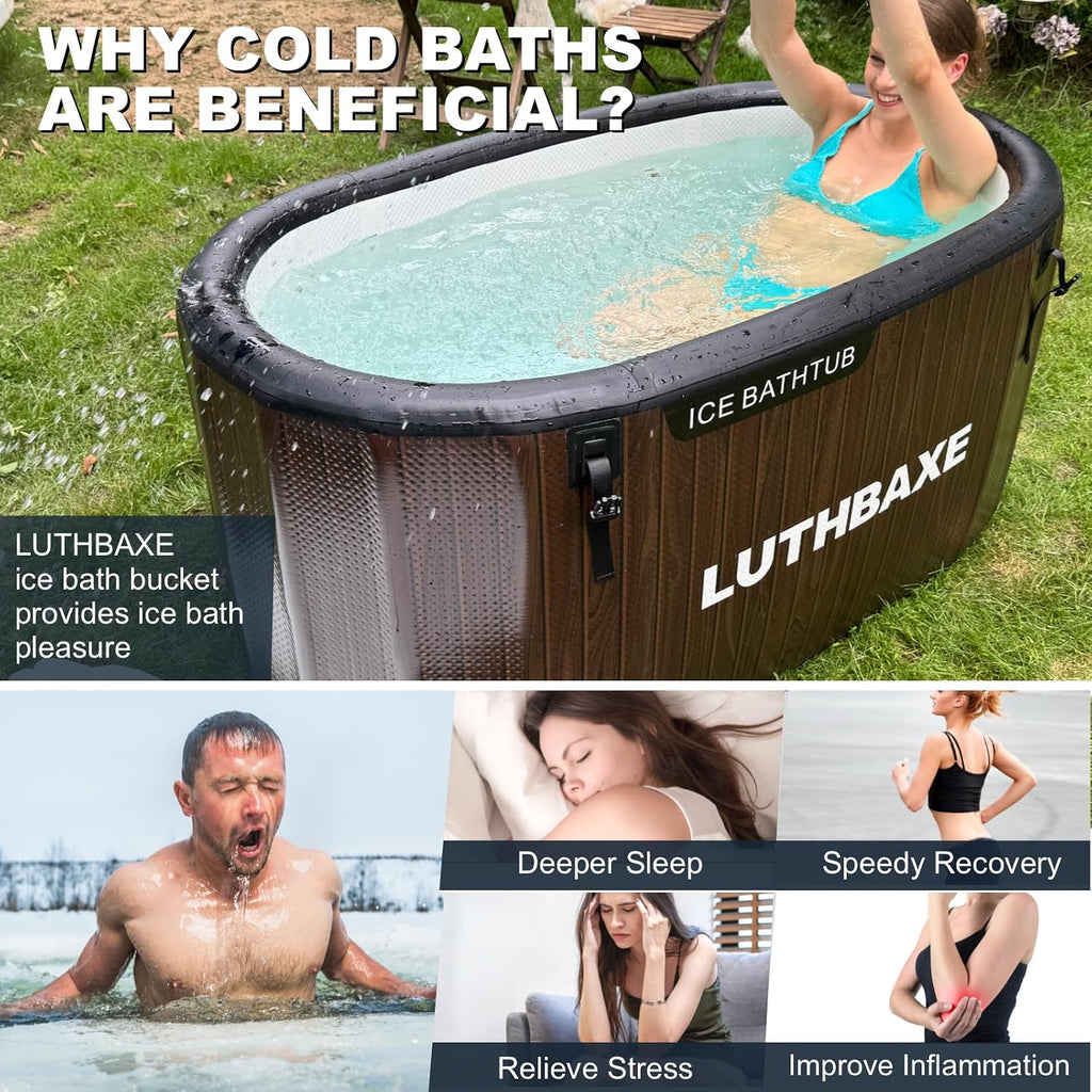 Cold Plunge | Upgraded 218 Gallon Inflatable Ice Freestanding Bathtub with 5 Layers Durable Design | Portable Cold Water Bath for Athletes' Recovery | Ice Bath for Outdoor and Camping | Wood Grain