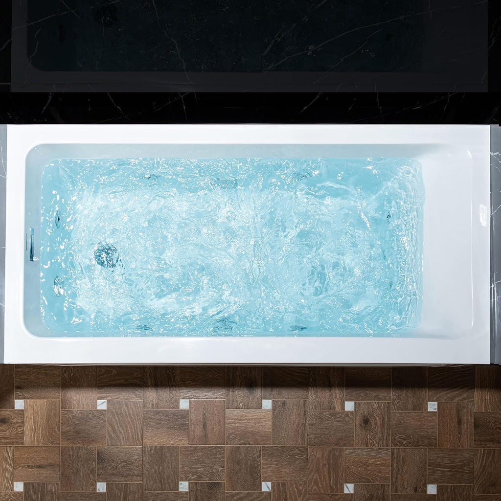 WOODBRIDGE 60' x 30' Alcove Acrylic Rectangular Whirlpool Heated Jetted Tub in White with Left Drain, Polished Chrome Finish, BS428-L-CH01