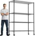 Whitmor 4 Tier Storage Shelves with Wheels, Heavy Duty Metal Shelving Unit, 625 lbs Capacity per Shelf, 2500 lbs Total for Kitchen, Garage, Plant, 55' L x 24' W x 72' H, Black