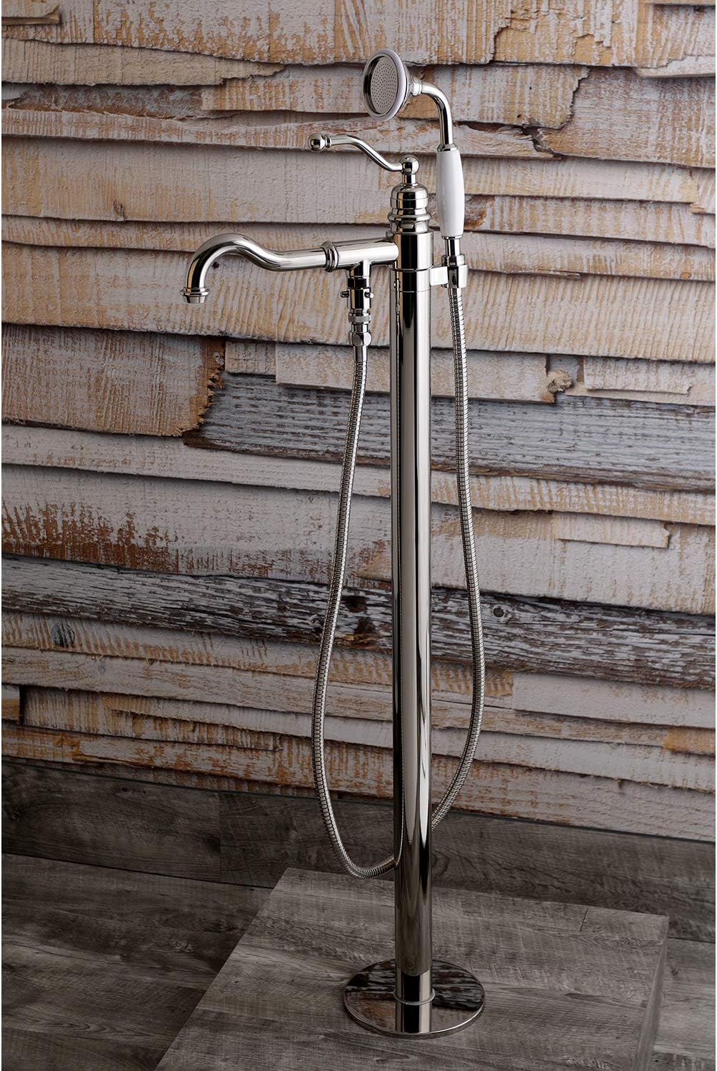 Kingston Brass KS7136ABL English Country Freestanding Tub Faucet with Hand Shower, Polished Nickel