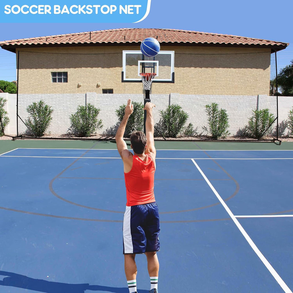 Ball Stop Net System with Wheels Movable Socketed Ball Stop Net Sports Netting Backyard 10FT to 12FT High Backstop Net for Barrier with Post from 10FT to 30FT Wide