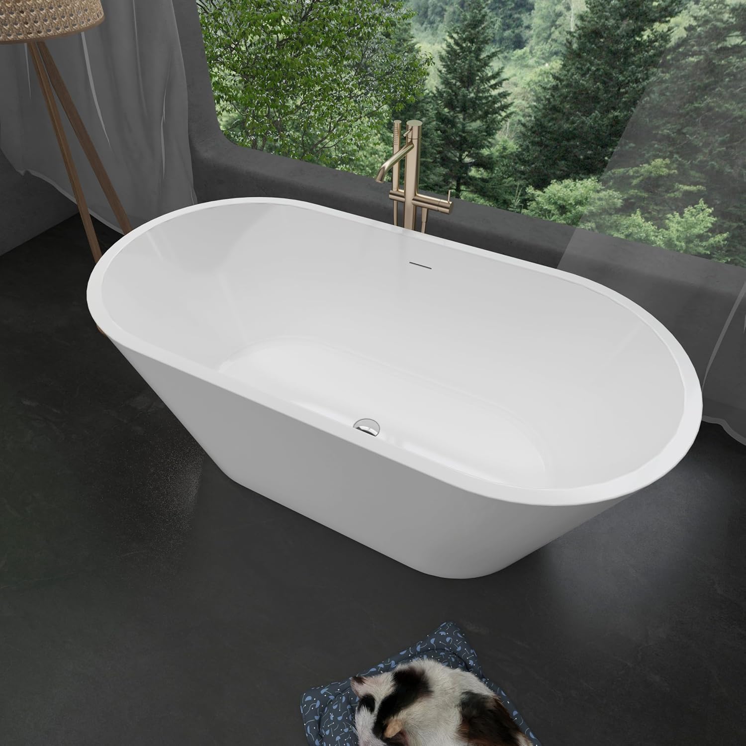 Acrylic Freestanding Contemporary Soaking Tub A24-51 Series 51' Bathtub White Modern Stand Alone Tub with Overflow and Pop-up Drain