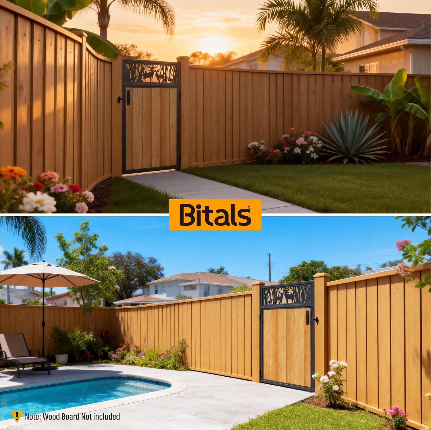 3x5FT Fence Gate Frame Kit 201 Stainless Steel Anti-Sag Heavy Duty Garden Gate Reinforcement Hardware, Left/Right Mount (No Panels Included)(34.8'W X 59'H)