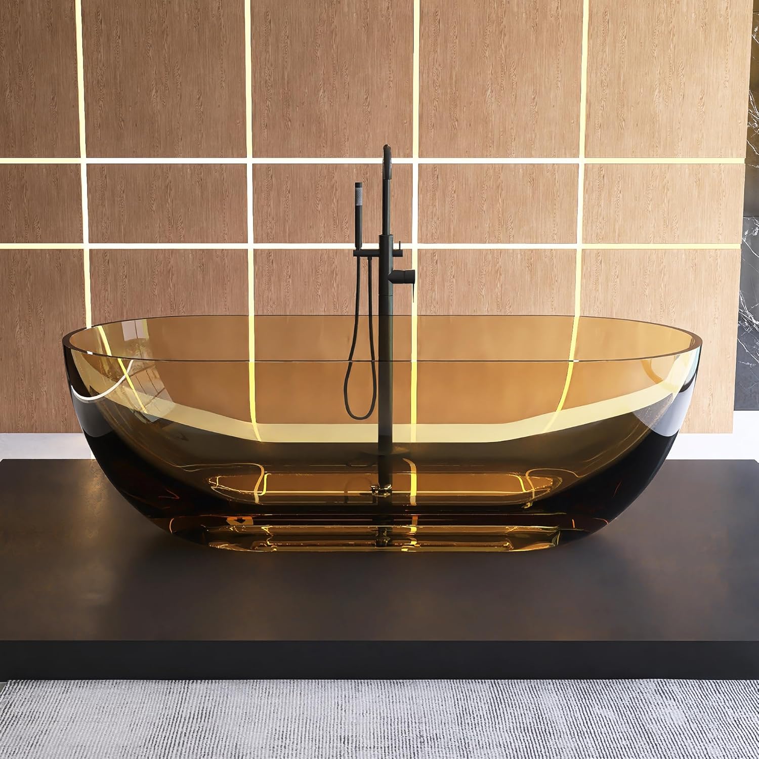 Tubcraft 69' Resin Stone Freestanding Bathtub, Solid Surface Modern Freestanding Tub Soaking Stand Alone Tub with Drain, Sepia 307TS1750
