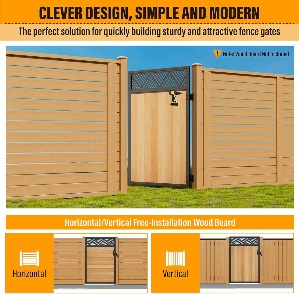 Fence Gate Frame Kit 201 Stainless Steel Anti-Sag Heavy Duty Garden Gate Reinforcement Hardware, Left/Right Mount (No Panels Included)