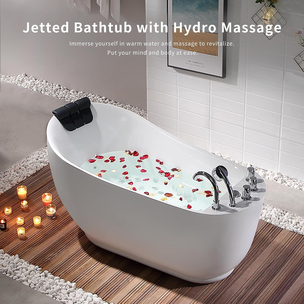 Empava 59' x 29' Freestanding Whirlpool Tub, Acrylic 560W Jetted Bathtub with 7 Hydromassage Nozzles,Lumbar and Neck Support,ETL Certified