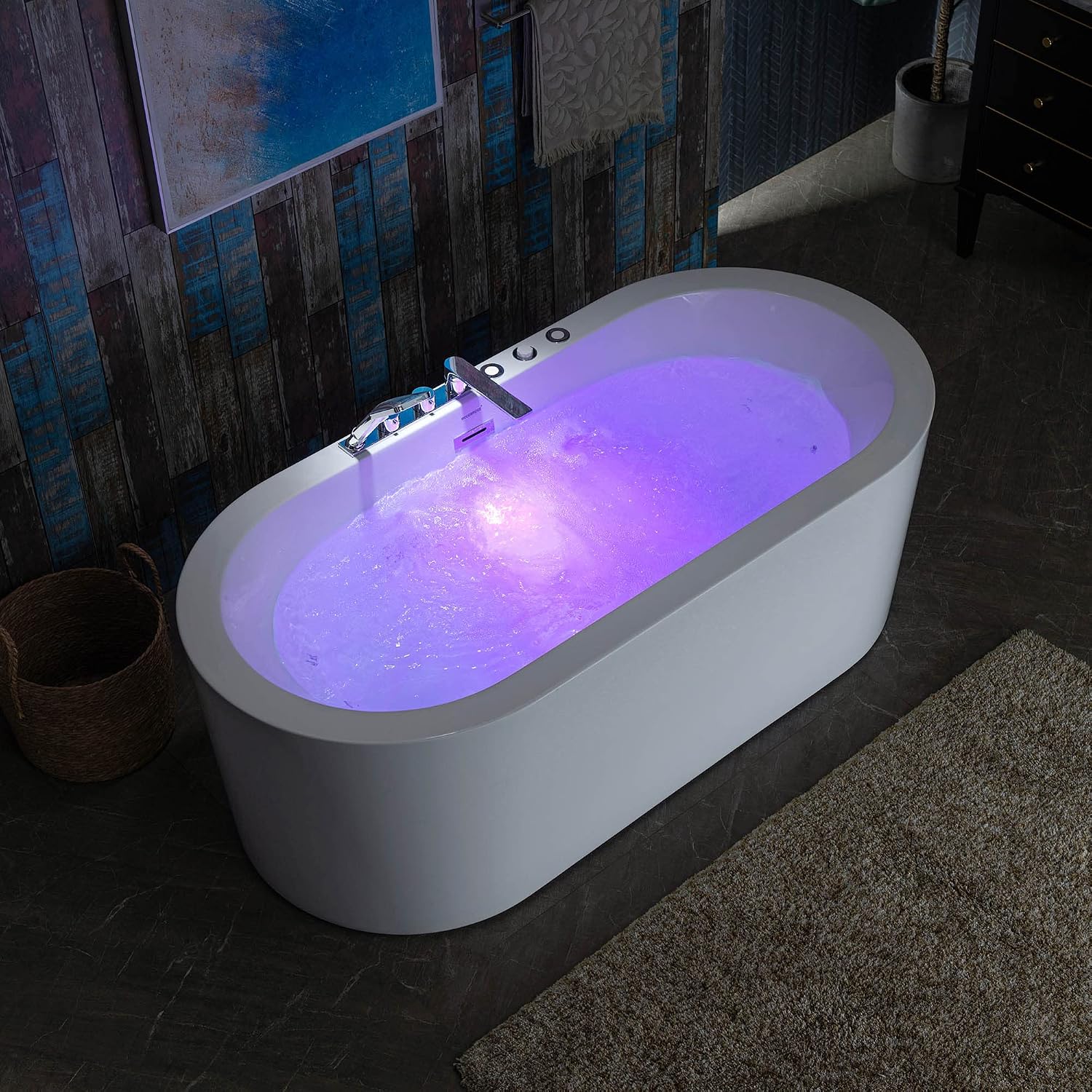 WOODBRIDGE 66-1/2' x 31-7/8' Whirlpool Water Jetted and Air Bubble Freestanding Heated Soaking Combination Bathtub with Faucet,BJ-200+F0041