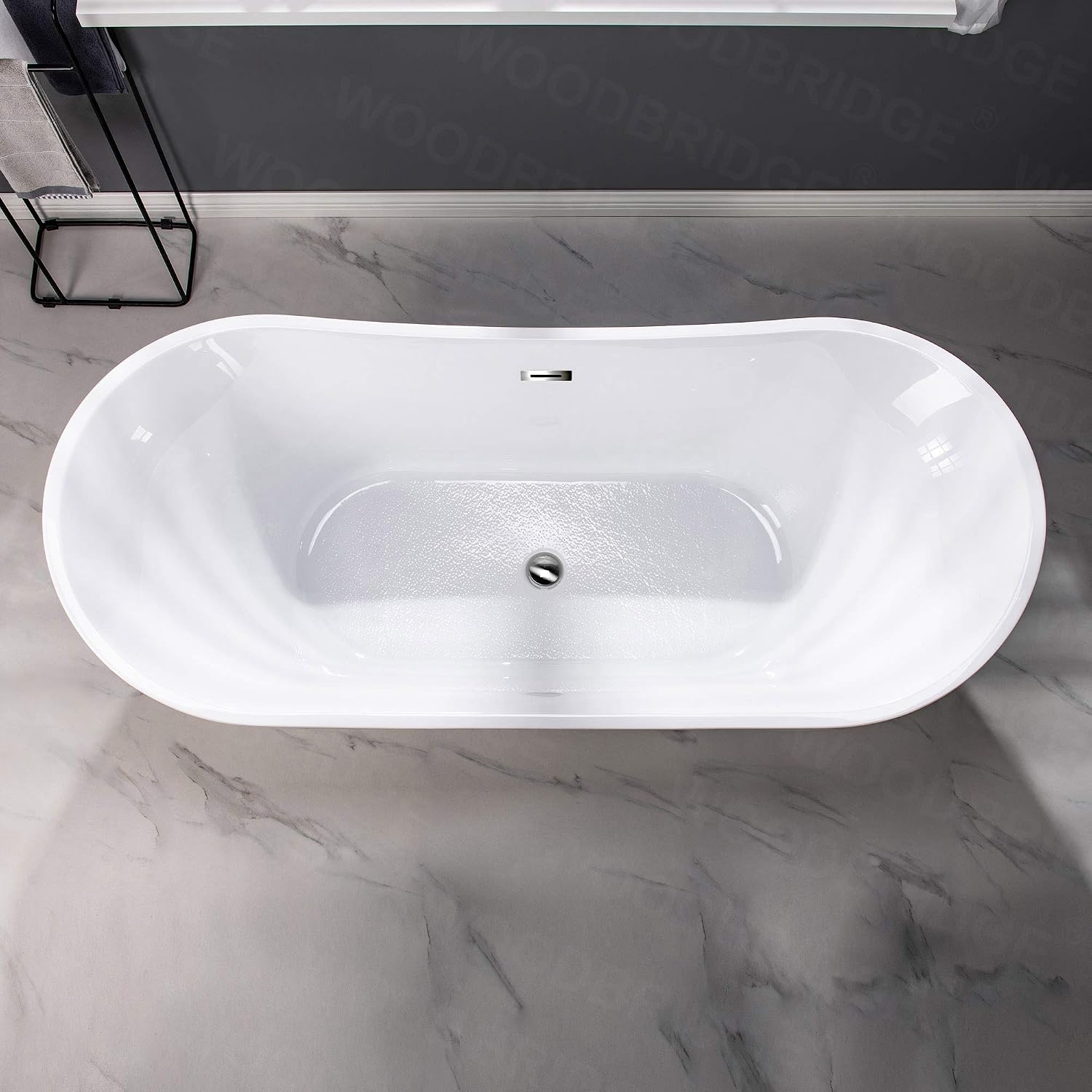 WOODBRIDGE 71'Freestanding White Acylic Soaking Bathtub with Chrome Drain and Overflow,B0017-C