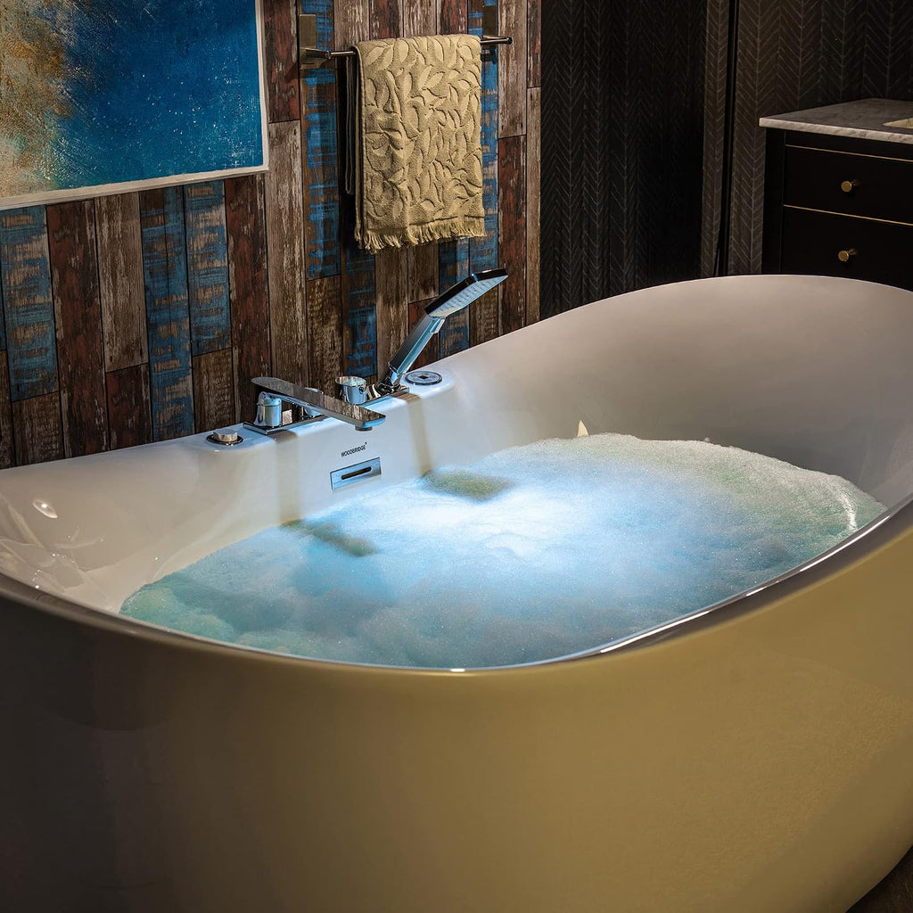 WOODBRIDGE 72' x 35-3/8' Whirlpool Water Jetted and Air Bubble Freestanding Heated Soaking Combination Bathtub wirh LED control panel and Faucet,BJ-400+F0041