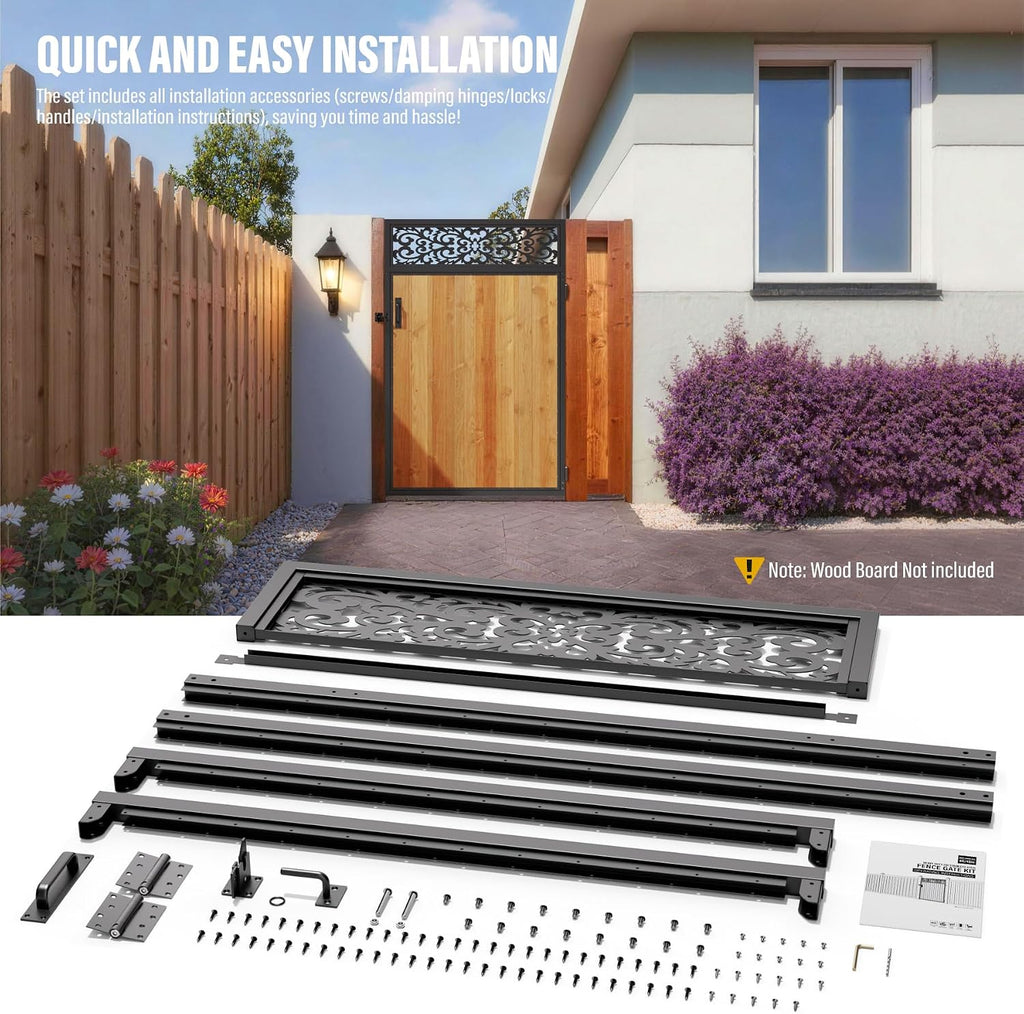 Fence Gate Frame Kit 201 Stainless Steel Anti-Sag Heavy Duty Garden Gate Reinforcement Hardware, Left/Right Mount (No Panels Included)