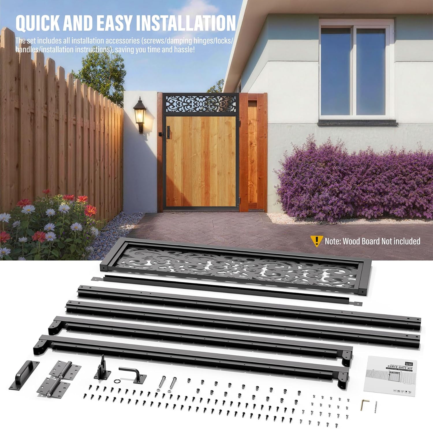 Fence Gate Frame Kit 201 Stainless Steel Anti-Sag Heavy Duty Garden Gate Reinforcement Hardware, Left/Right Mount (No Panels Included)
