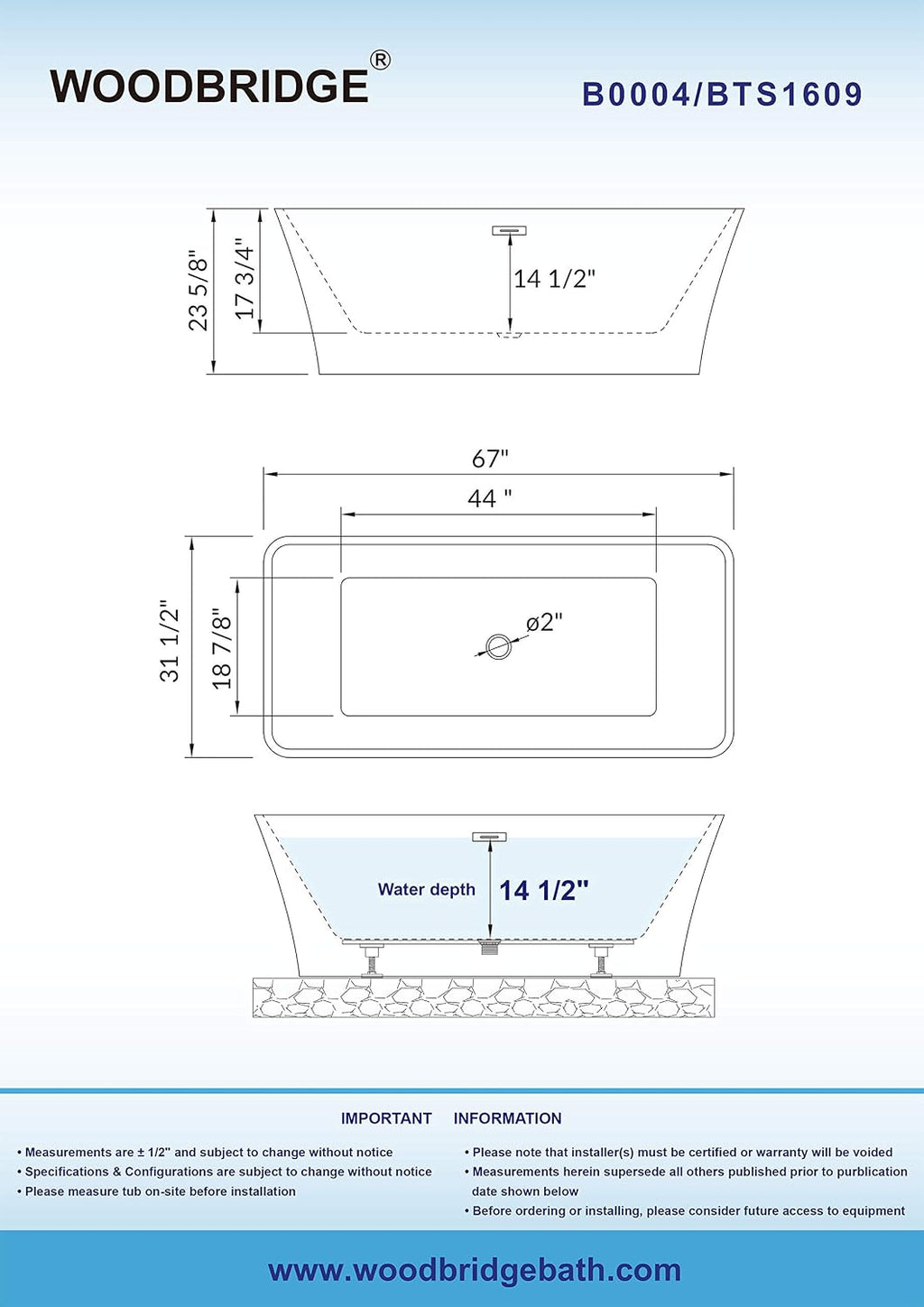 WOODBRIDGE B0004-MB-Drain &O Bathtub, White