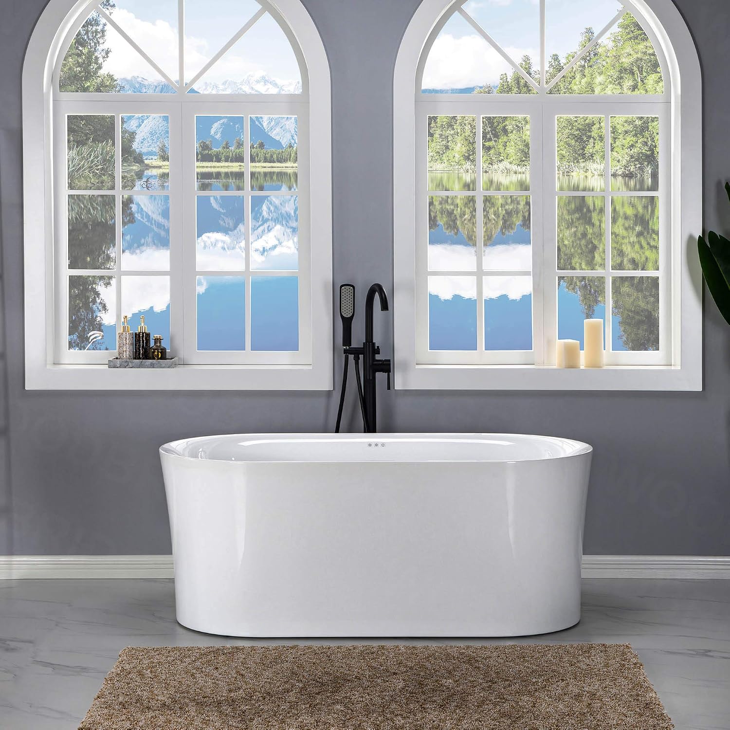 WOODBRIDGE 59' Air Bubble Acrylic Freestanding Bathtub Contemporary Soaking Tub, White Acrylic wirh Oil Rubbed Bronze Drain and Overflow,B0102-ORB