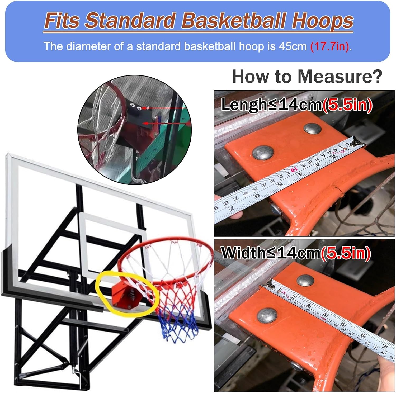 Indoor Outdoor Basketball Hoop Net Catcher, 180° Rotatable Foldable Shot Training Aid Rebound System - Metal Iron Frame, for Garage/Backyard/Pool, Easy to Set Up