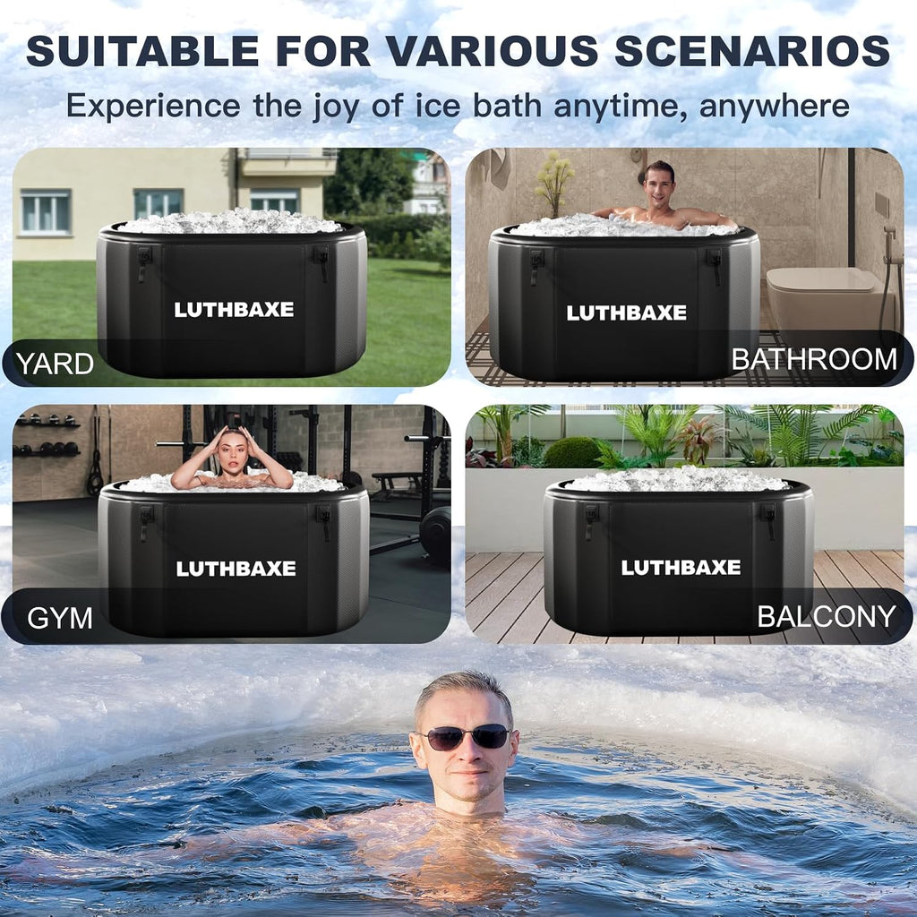 Cold Plunge | Upgraded 218 Gallon Inflatable Ice Freestanding Bathtub with 5 Layers Durable Design | Portable Cold Water Bath for Athletes' Recovery | Ice Bath for Outdoor and Camping | Black