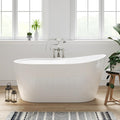 FerdY Lana'i 60' Freestanding Bathtub, Gracefully Shaped Freestanding Soaking tub, Glossy White, cUPC Certified, Brushed Nickel Drain Assembly