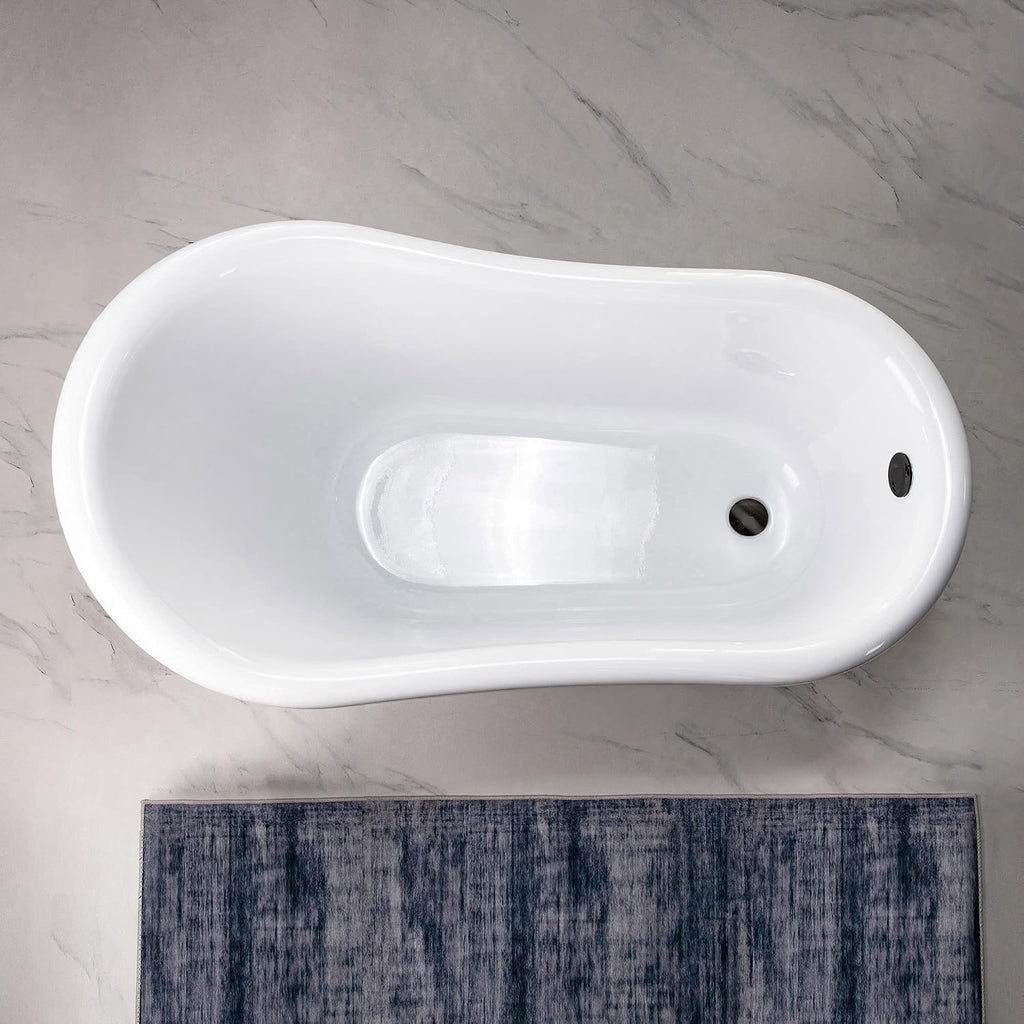WOODBRIDGE 54' Heavy Duty Acrylic Slipper Clawfoot Bath Tub with Matte Black Feet & Matte Black Drain &Overflow,B0021 MB