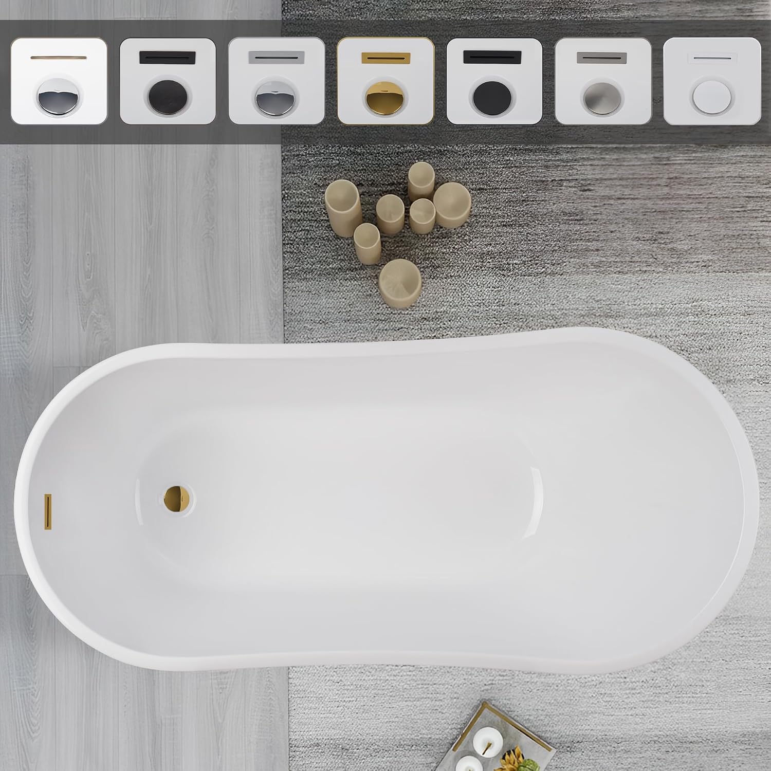Vanity Art 59 X 29 Inch White Acrylic Freestanding Bathtub | Contemporary Design Soaking Tub with Pop-up Drain and Slotted Overflow Included, UPC Certified VA6904-S-TG