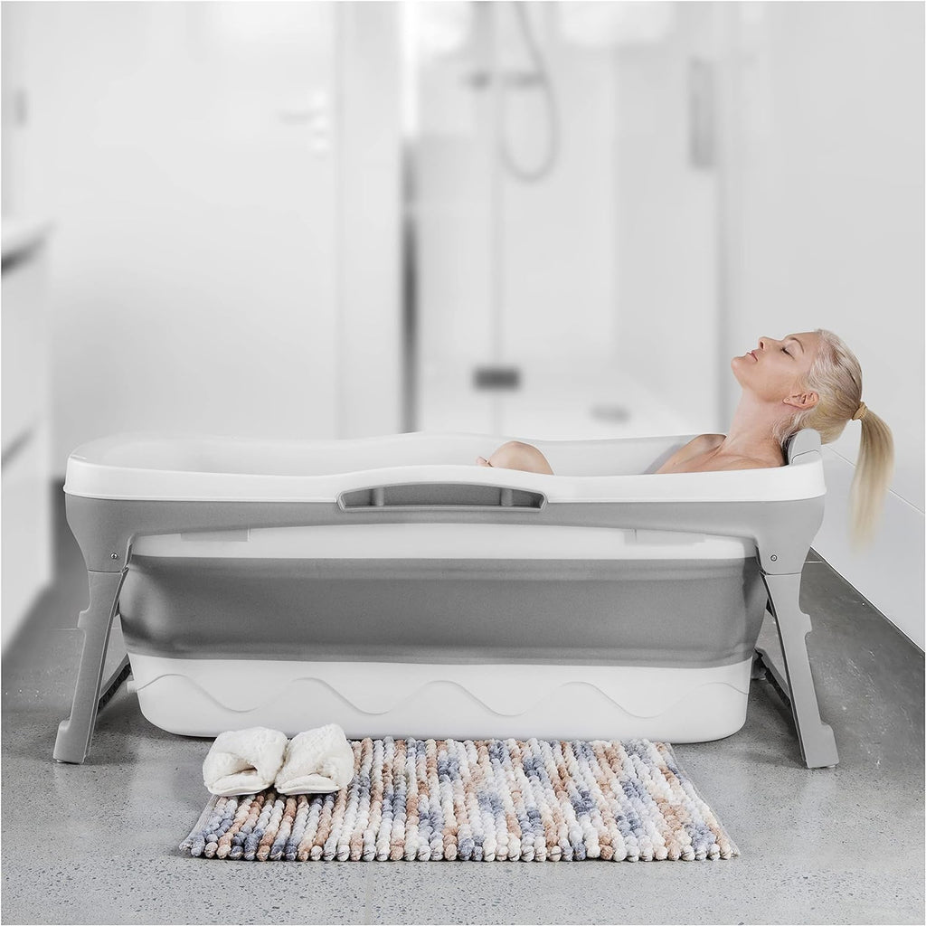 Portable Bathtub for Adult- Extra Large 56' Foldable Collapsible tub. Ergonomically Designed for the Ultimate Relaxing Soaking Bath, Ice Bath. Ideal for Small Spaces, Quick, Effortless Folding Bathtub