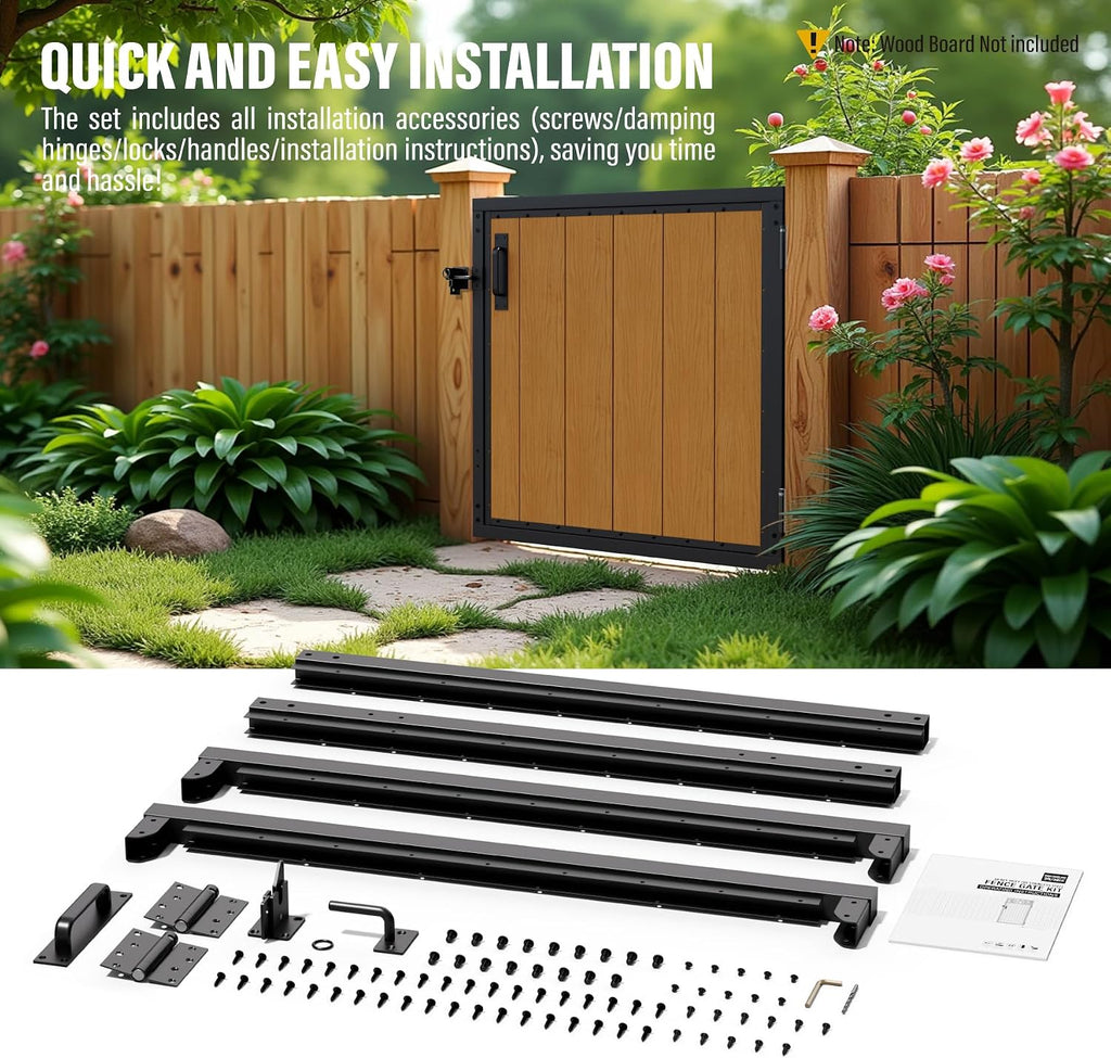 3x3FT Fence Gate Frame Kit 201 Stainless Steel Anti-Sag Heavy Duty Garden Gate Reinforcement Hardware, Left/Right Mount (No Panels Included)(34.8'W x 35.4'H)