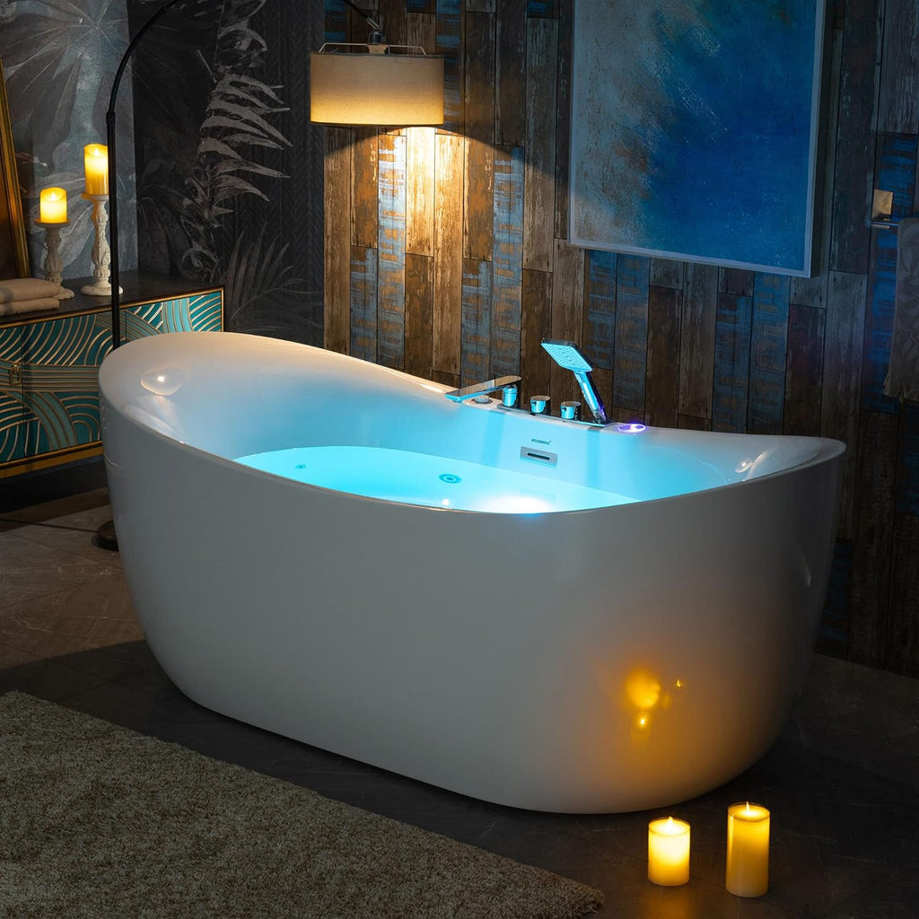 WOODBRIDGE 72' x 35-3/8' Whirlpool Water Jetted and Air Bubble Freestanding Heated Soaking Combination Bathtub wirh LED control panel and Faucet,BJ-400+F0041
