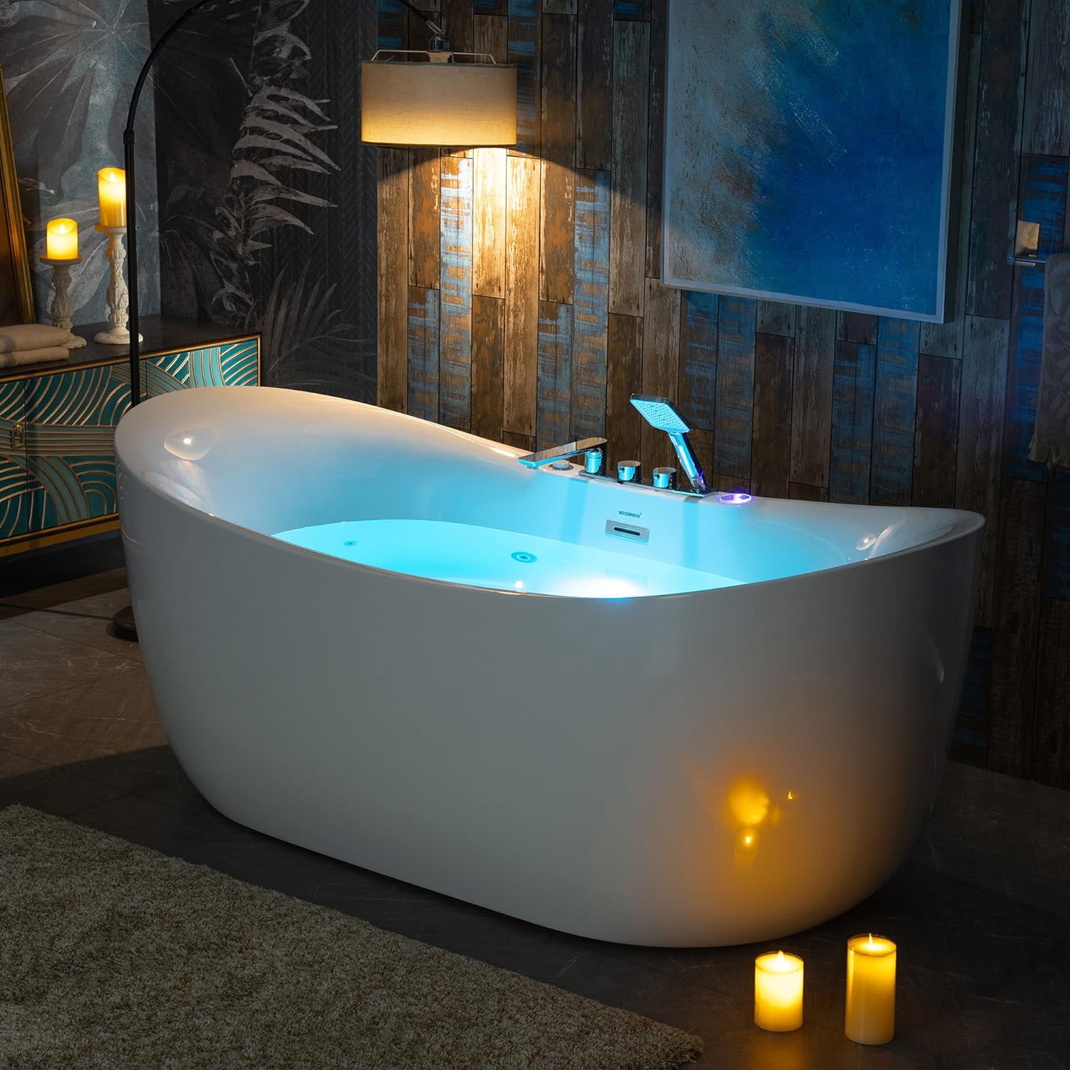 WOODBRIDGE 72' x 35-3/8' Whirlpool Water Jetted and Air Bubble Freestanding Heated Soaking Combination Bathtub wirh LED control panel and Faucet,BJ-400+F0041