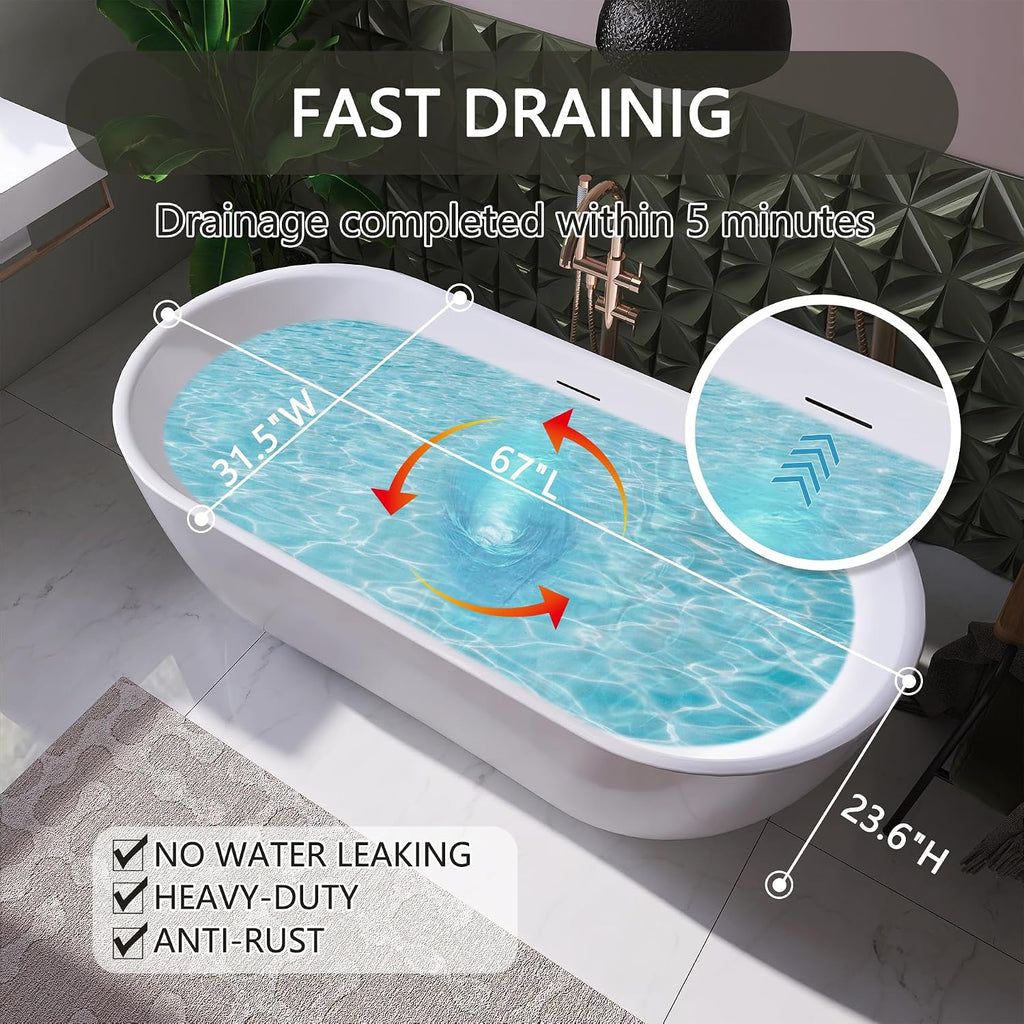 67' Free Standing Tub, Pure Acrylic Freestanding Bathtub, Stylish Stand Alone Tub, Contemporary Deep Soaking Bath Tub, cUPC Certified SY6870 (Glossy White)