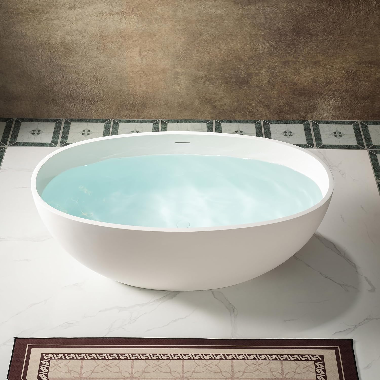 WOODBRIDGE 55 Stone Resin Freestanding Soaking Tub, Modern Oval Solid Surface Bathtub with Integrated Slotted Overflow & Drain, Matte White, B0043