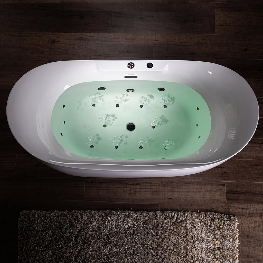WOODBRIDGE 72' x 35-3/8' Whirlpool Water Jetted and Air Bubble Freestanding Heated Soaking Combination Bathtub with LED control panel,Matte Black drain and overflow,BM400