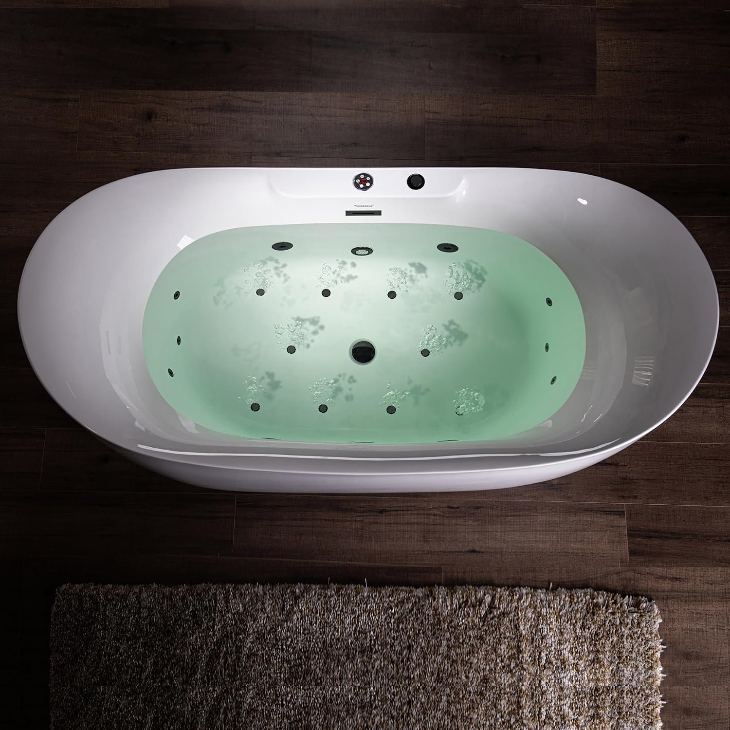 WOODBRIDGE 72' x 35-3/8' Whirlpool Water Jetted and Air Bubble Freestanding Heated Soaking Combination Bathtub with LED control panel,Matte Black drain and overflow,BM400