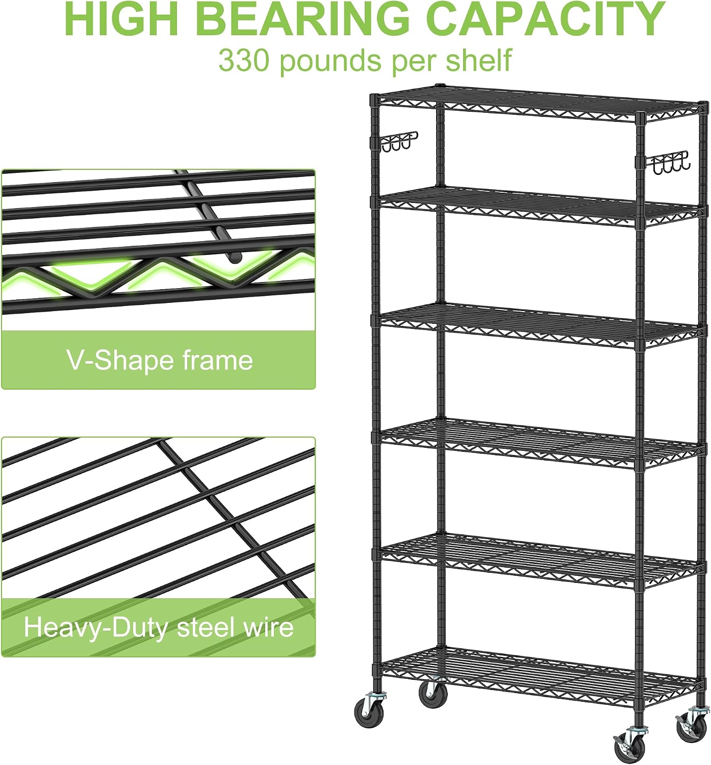 Heavy Duty Wire Metal Shelving with Wheels 6 Tier Garage Storage Utility Rolling Shelves Rack Unit Industrial Adjustable Sturdy Shelving for Kitchen Garage Pantry Bathroom Laundry
